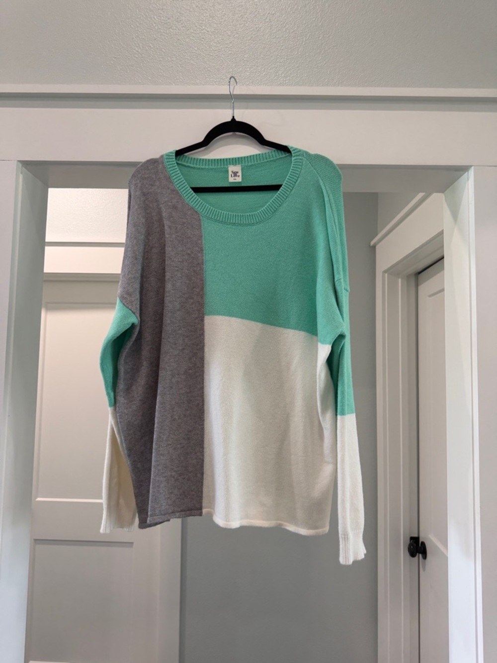 Sew In Love Mint, Gray & White Colorblock Knit Top